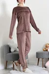 Kadın Fransız Kadife Pijama Takımı Kahve