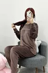 Kadın Fransız Kadife Pijama Takımı Kahve