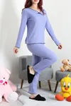 Kadın Fitilli Kurdaleli Pijama Takım Lila