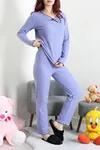 Kadın Fitilli Kurdaleli Pijama Takım Lila