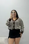 Kadın V Yaka Çizgili Hırka Kahveekru