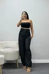 Kadın Puantiye Desenli Baggy Kot Pantolon Siyah