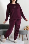 Kadın Fransız Kadife Büyük Beden Pijama Takımı Mor