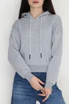 Kadın 3 İplik Kapşonlu Crop Sweat Gri