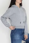 Kadın 3 İplik Kapşonlu Crop Sweat Gri