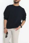 3 İplik Şardonsuz Bisiklet Yaka Erkek Sweat Lacivert