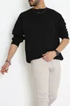 3 İplik Şardonsuz Bisiklet Yaka Erkek Sweat Siyah
