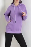 Kadın 3 İplik Kanguru Cepli Sweat Lila