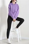Kadın 3 İplik Kanguru Cepli Sweat Lila