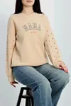 Kadın 3 İplik Bisiklet Yaka Sweat Bej Model TV-12726