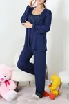 Kadın Viskon Dantelli 3'Lü Pijama Seti Lacivert