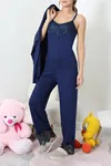 Kadın Viskon Dantelli 3'Lü Pijama Seti Lacivert