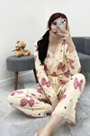 Kadın Süet 3'Lü Pijama Set Bej