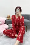 Kadın Süet 3'Lü Pijama Set Kırmızı