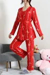 Kadın Süet 3'Lü Pijama Set Kırmızı