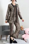 Kadın Süet 3'Lü Pijama Set Leopar