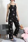 Kadın Süet 3'Lü Pijama Set Siyahbej