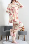 Kadın Süet 3'Lü Pijama Set Bej