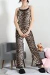 Kadın Süet 3'Lü Pijama Set Leopar