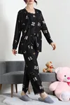 Kadın Süet 3'Lü Pijama Set Siyahbej