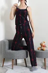 Kadın Süet 3'Lü Pijama Set Lacivertkurdele