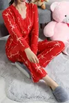 Kadın Süet 3'Lü Pijama Set Kırmızı