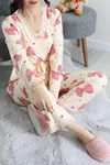 Kadın Süet 3'Lü Pijama Set Bej