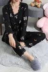 Kadın Süet 3'Lü Pijama Set Siyahbej
