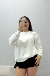 Kadın 2 İp Bisiklet Yaka Sweat Ekru