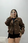 Kadın Dik Yaka Astarlı Trençkot Kahve