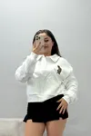 Kadın Şardonsuz 3 İplik Polo Yaka Sweat Beyaz