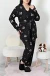 Kadın Süet Büyük Beden 3'Lü Pijama Seti Siyahbej