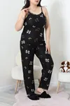 Kadın Süet Büyük Beden 3'Lü Pijama Seti Siyahbej