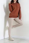 Kadın 3 İplik Kapşonlu Sweat Kiremit