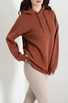 Kadın 3 İplik Kapşonlu Sweat Kiremit