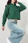 Kadın 3 İplik Kapşonlu Sweat Koyuyeşil