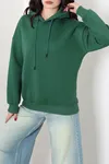 Kadın 3 İplik Kapşonlu Sweat Koyuyeşil