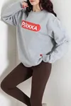 Kadın Baskılı Şardonlu 3 İplik Sweat Gri