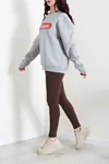 Kadın Baskılı Şardonlu 3 İplik Sweat Gri