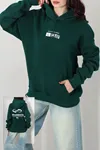 Kadın Kapşonlu 3 İplik Şardonlu Sweat Yeşil