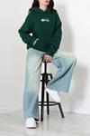 Kadın Kapşonlu 3 İplik Şardonlu Sweat Yeşil
