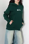 Kadın Kapşonlu 3 İplik Şardonlu Sweat Yeşil