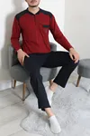 Süprem Nakışlı Erkek Pijama Takımı Bordo