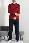 Süprem Nakışlı Erkek Pijama Takımı Bordo