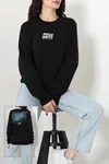 Kadın Baskılı Şardonlu Sweat Siyah