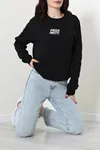 Kadın Baskılı Şardonlu Sweat Siyah