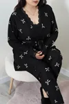 Kadın Baskılı Süet Battal 3'Lü Takım Siyah