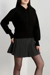 Kadın 3 İplik Kapşonlu Crop Sweat Siyah Model TV-21927