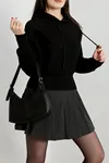 Kadın 3 İplik Kapşonlu Crop Sweat Siyah Model TV-21927