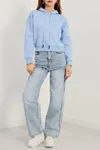 Kadın 3 İplik Kapşonlu Crop Sweat Bebemavi1